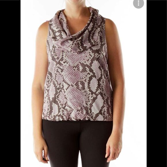 Purple White Halter Cowl-Neck Blouse XL - Picture 1 of 6